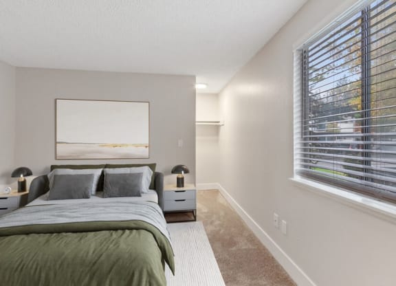 Model bedroom with long hallway