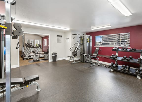 Community Fitness Center with Equipment at Meritage Apartments in Vallejo, CA.