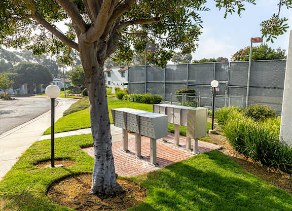 Exterior Community Building and Mailboxes at Santa Fe Ranch Apartments located in Carlsbad, CA.