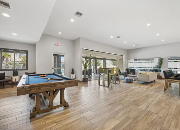 Community Clubhouse with Lounge Furniture and Game Tables at Array South Mountain, Phoenix, Arizona