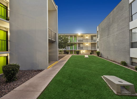 Outdoor Corn Hole Area at Arcadia on 49th Apartments located in Phoenix, AZ.