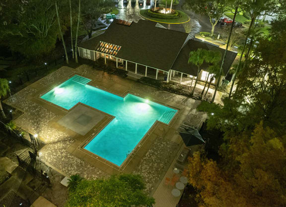 Aerial View of Community Swimming Pool at Fountains at Lee Vista Apartments in Orlando, FL.