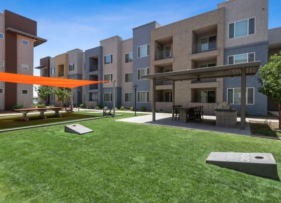 Cornhole game at apartment community