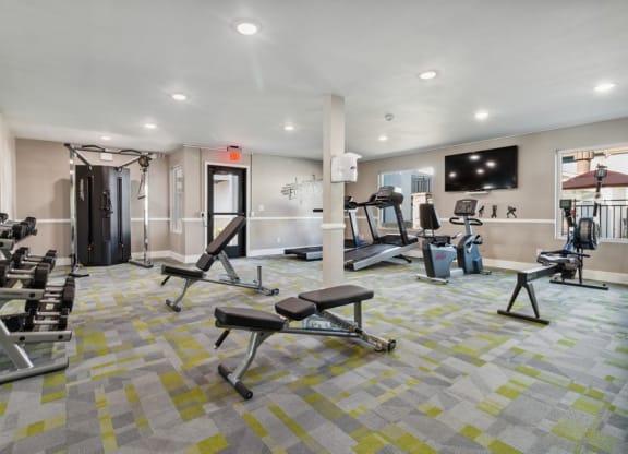 Strength training equipment at fitness center