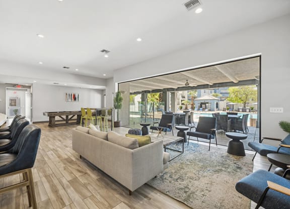 Community Clubhouse with Lounge Furniture and Game Tables at Array South Mountain, Phoenix, 85044