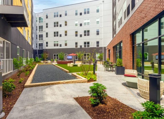 Courtyard with apartment building surrounding