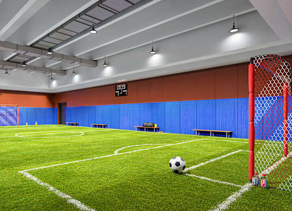 A soccer ball is on the field.