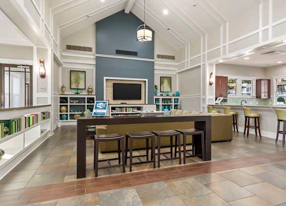 Community club house table and community area at Bridges at Crosstown in Tampa, Florida.