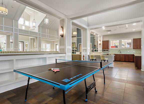 Community ping pong table in club house at Bridges at Crosstown in Tampa, Florida.