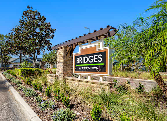 Community monument sign at Bridges at Crosstown in Tampa, Florida.