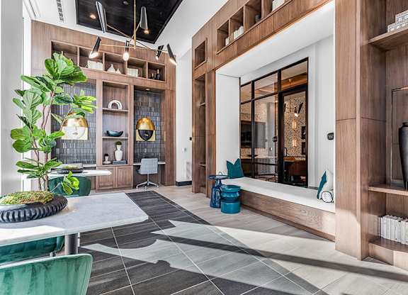 Community Clubhouse at Ovation at Galatyn Park Apartments located in Richardson, TX.