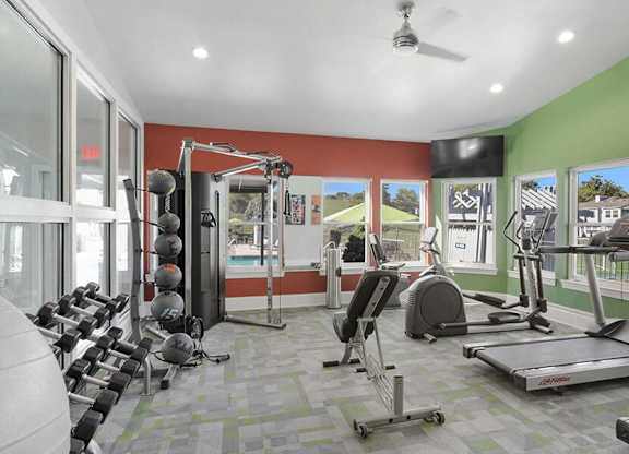 Community Fitness Center with Equipment at Abbington Heights Apartments in Antioch, TN.
