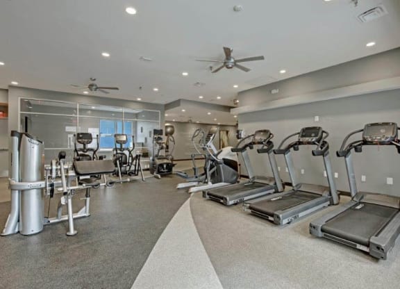 Fitness center with treadmills