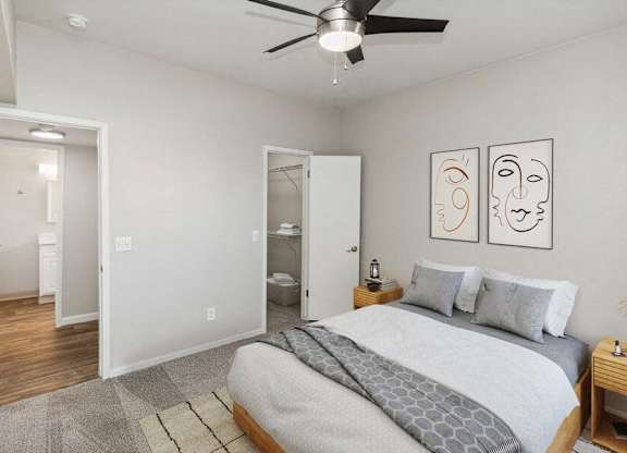 Model bedroom with walk-in closet