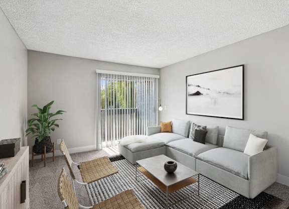 a living room with a couch and a coffee table