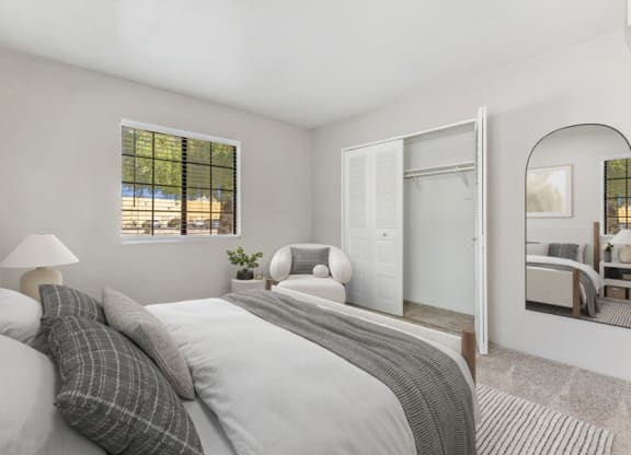 Model apartment bedroom at Lore South Mountain, Phoenix, AZ