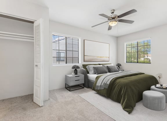Model apartment bedroom at Lore South Mountain, Arizona, 85044