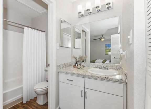 Model apartment bathroom at Lore South Mountain, Phoenix
