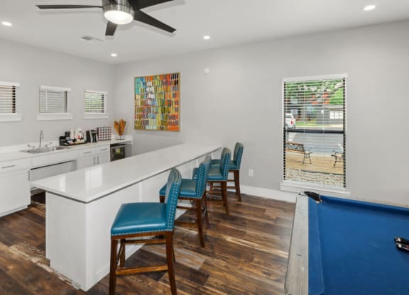 Community lounge area with pool table