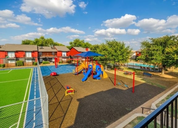 Apartment courtyard with soccer field and playground