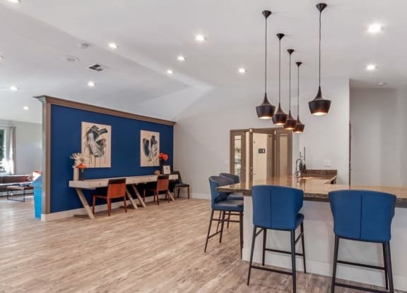 Clubhouse community kitchenette and tables
