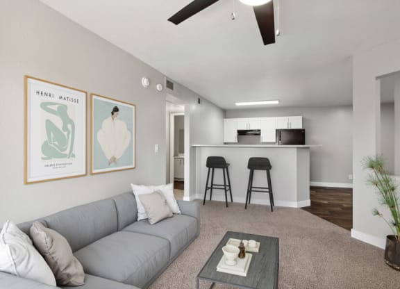 a living room with a couch and a coffee table