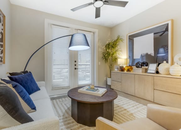 a living room with a couch and a coffee table