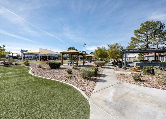 Exterior Community Landscape at Bridges on Tropicana Apartments located in Las Vegas, Nevada.