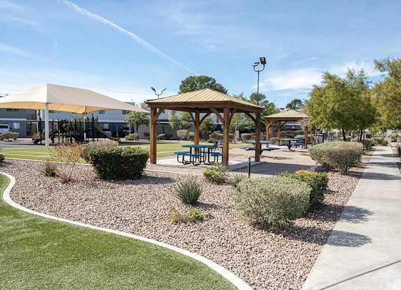 Exterior Community Landscape at Bridges on Tropicana Apartments located in Las Vegas, Nevada.