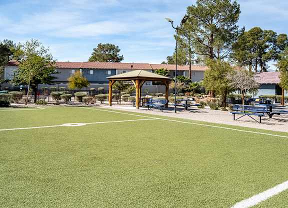 Community Soccer Field at Bridges at Tropicana Apartments located in Las Vegas, Nevada.