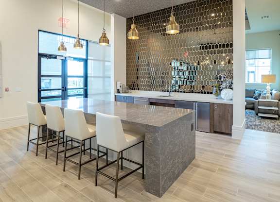 Clubhouse with kitchen at Alys Crossing Apartments, Cypress, TX