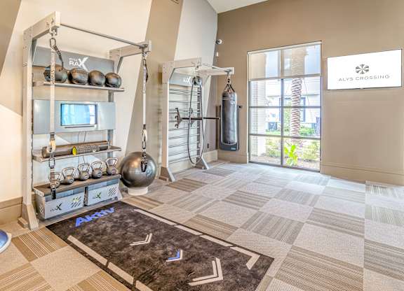 Free Weights In Gym at Alys Crossing Apartments, Cypress