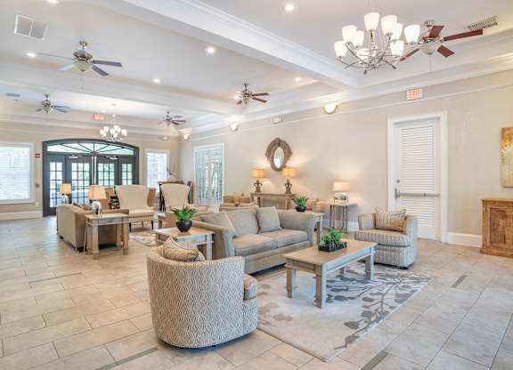 Clubhouse with high celling at Broadstreet at EastChase Apartments, Montgomery, 36117