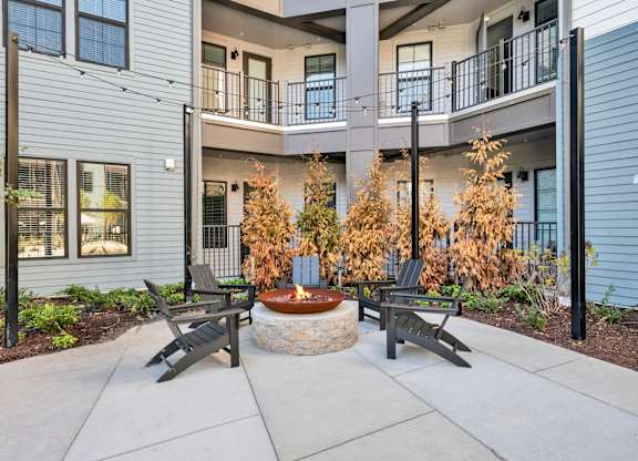 A Patio with a Fire pit at District 757 Apartments, Norfolk, Virginia