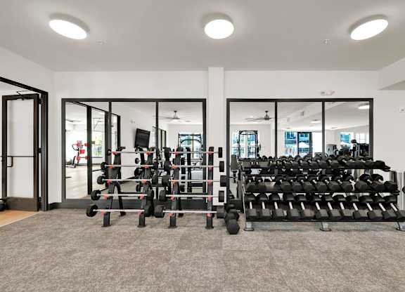 A Gym with Weights at District 757 Apartments, Norfolk, Virginia