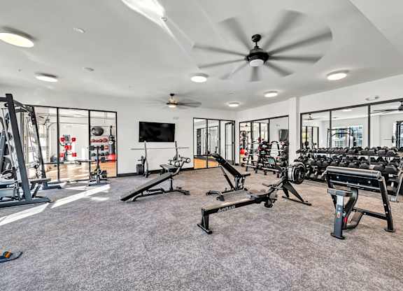 A Gym with Equipment at District 757 Apartments, Norfolk, VA