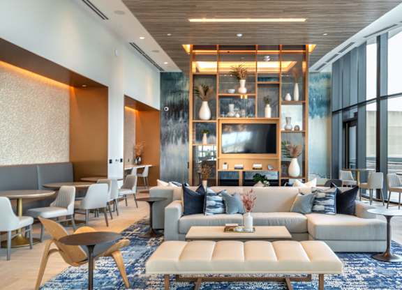 Modern Living Room at Eastline Residences Apartments, Dallas, 75206