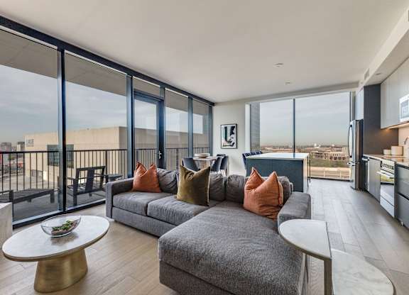 Elegant Living Room at Eastline Residences Apartments, Dallas, TX, 75206