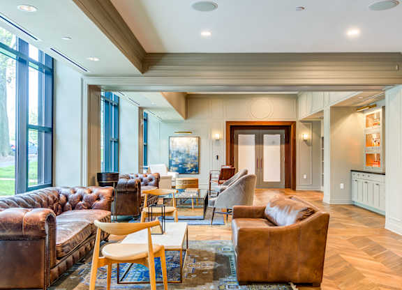Resident lounge with couch at The Glover House, Washington