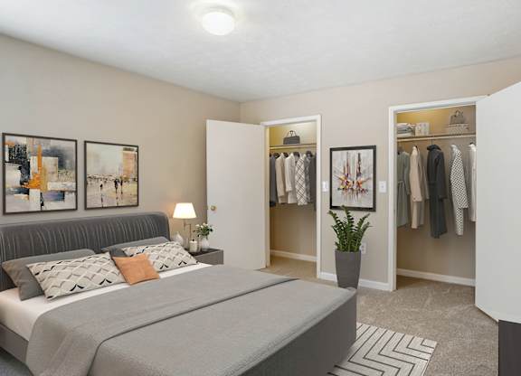 Bedroom with closet at Grand at Pearl Apartments, Pearl, 39208