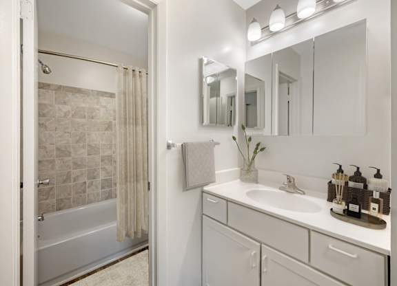 Bathroom With Vanity Lights at The Apartments at Hunters Glen, Maryland, 21702