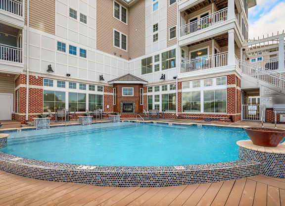 A large outdoor pool at River House Apartments, Norfolk