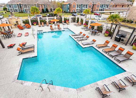 Pool view from terrace at La Veranda at Polly Lane Apartments, Lafayette