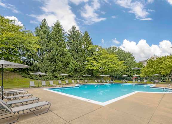 A large outdoor swimming pool at The Apartments at Owings Run, Owings Mills, Maryland