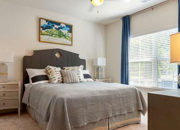 Bedroom with bed at Skyland Exchange Apartments, Asheville, NC
