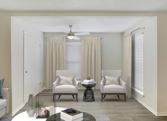 Living Room with high ceiling Fan