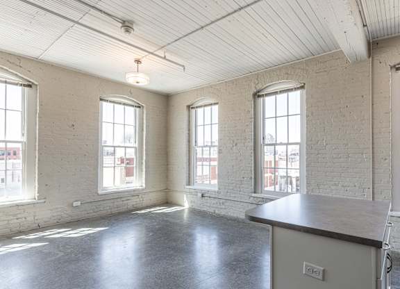 Large empty room at Wheelhouse Lofts, Dayton, Ohio