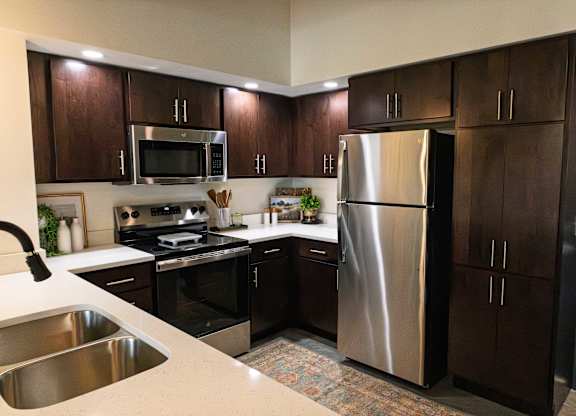 Kitchen with cabinets at The 503 Apartments, Dayton, OH