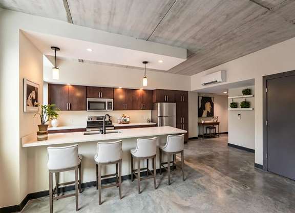 Kitchen with large island at The 503 Apartments, Dayton, OH