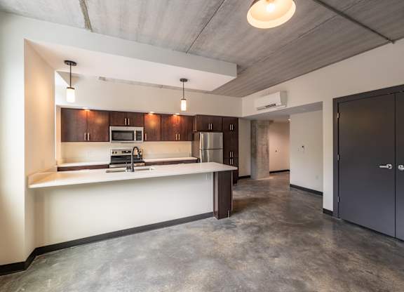Kitchen with stainless steel appliances at The 503 Apartments, Ohio